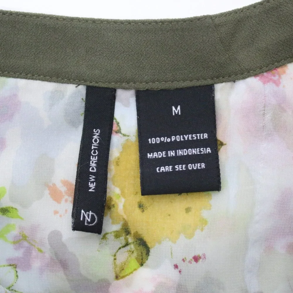 New Directions Womens Medium Floral Sheer Pocket Popover Blouse Top - Picture 6 of 6